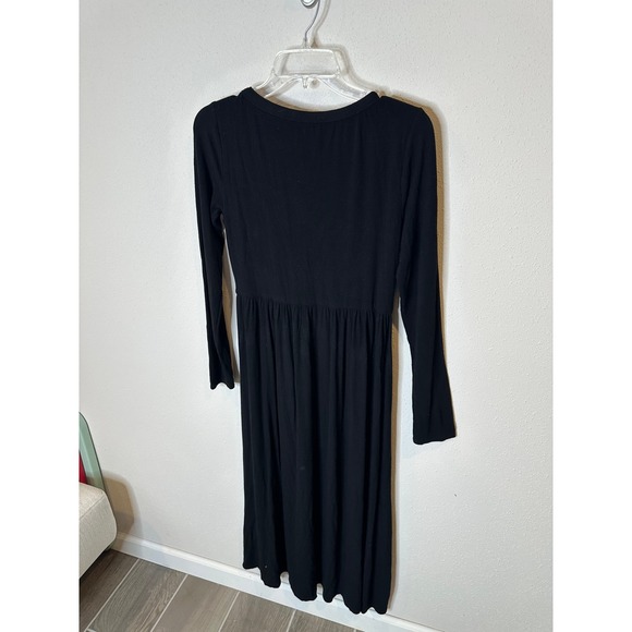 HATCH Black Ribbed Button Front Long Sleeve Midi Dress Women size 2/med - Picture 3 of 3